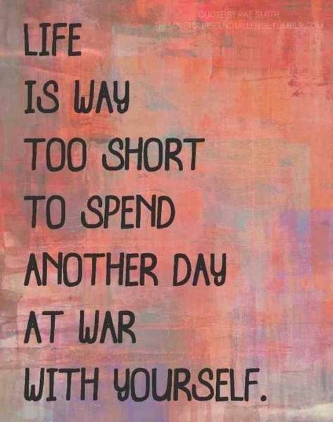 Life is way too short to spend another day at war with yourself.